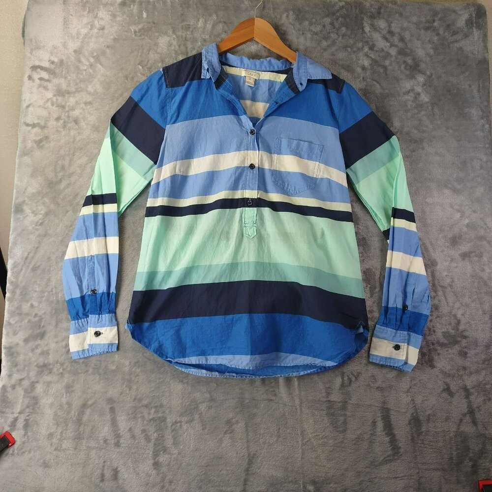 J. Crew Womens Striped Long Sleeve S Blue Green‎ Popover Color Block Academia